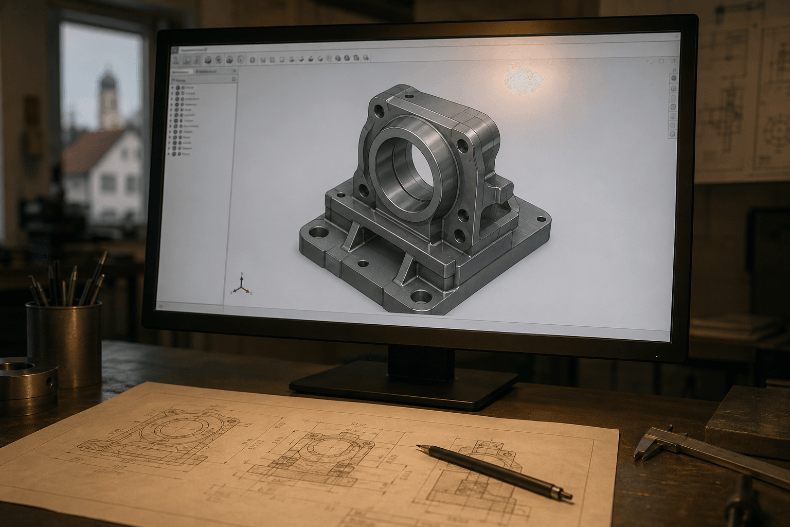 CAD-Konstruktion einer Baugruppe für die Feinmechanik-Fertigung