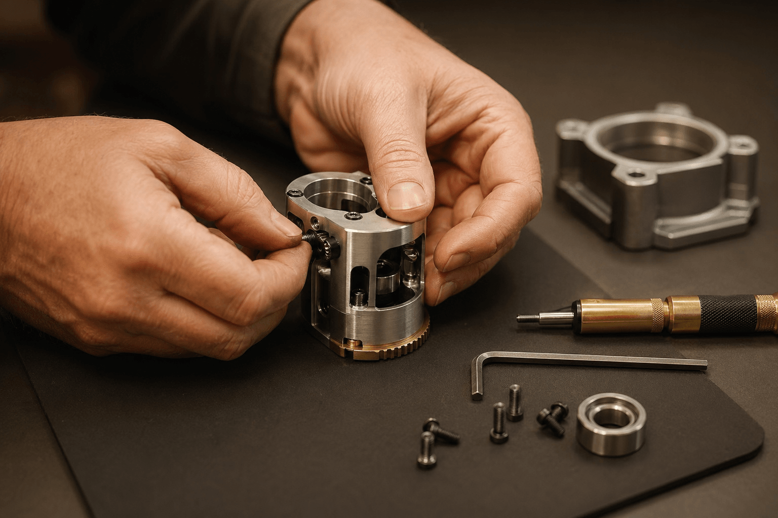 Montierte mechanische Baugruppe aus gefrästen Einzelteilen, geprüft und einbaufertig